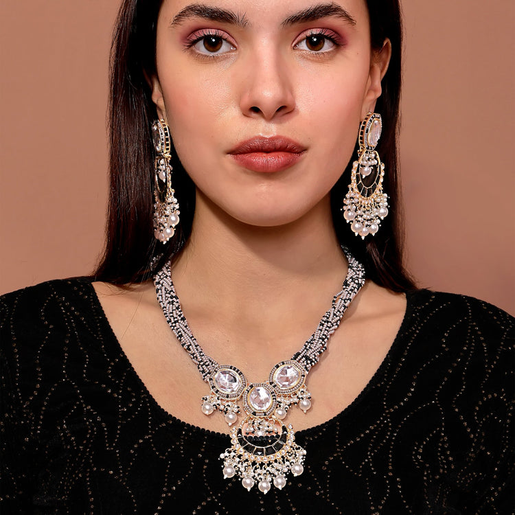 Black Onyx Kundan Long Set - DIPME