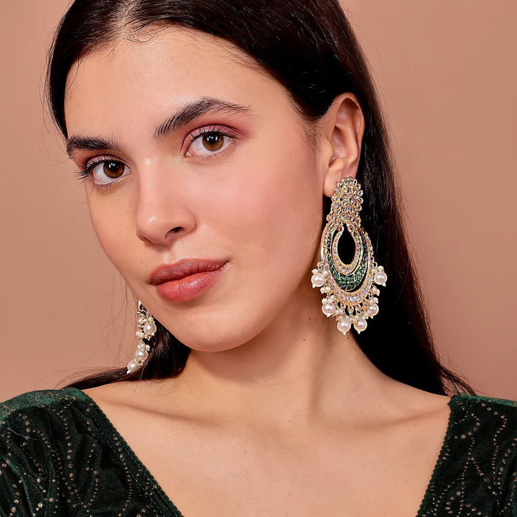 Green Kundan Chandbali - DIPME