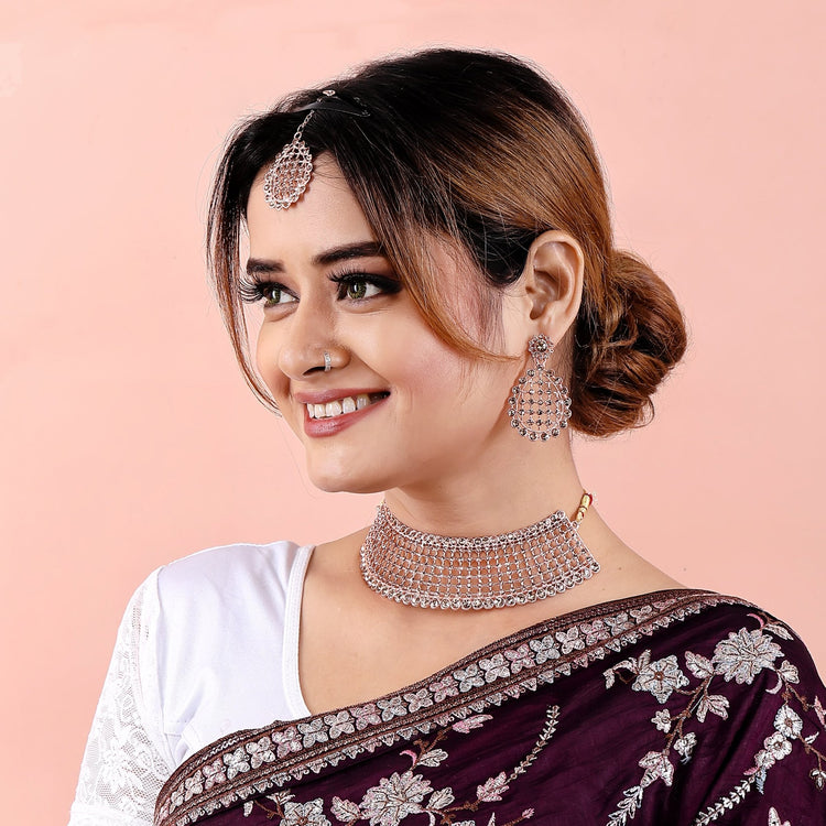 Pearl & Stone Studded Choker Set - DIPME