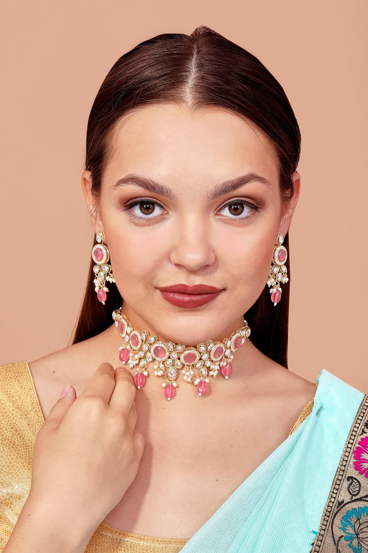Rose Pink Bridal Kundan Set - DIPME