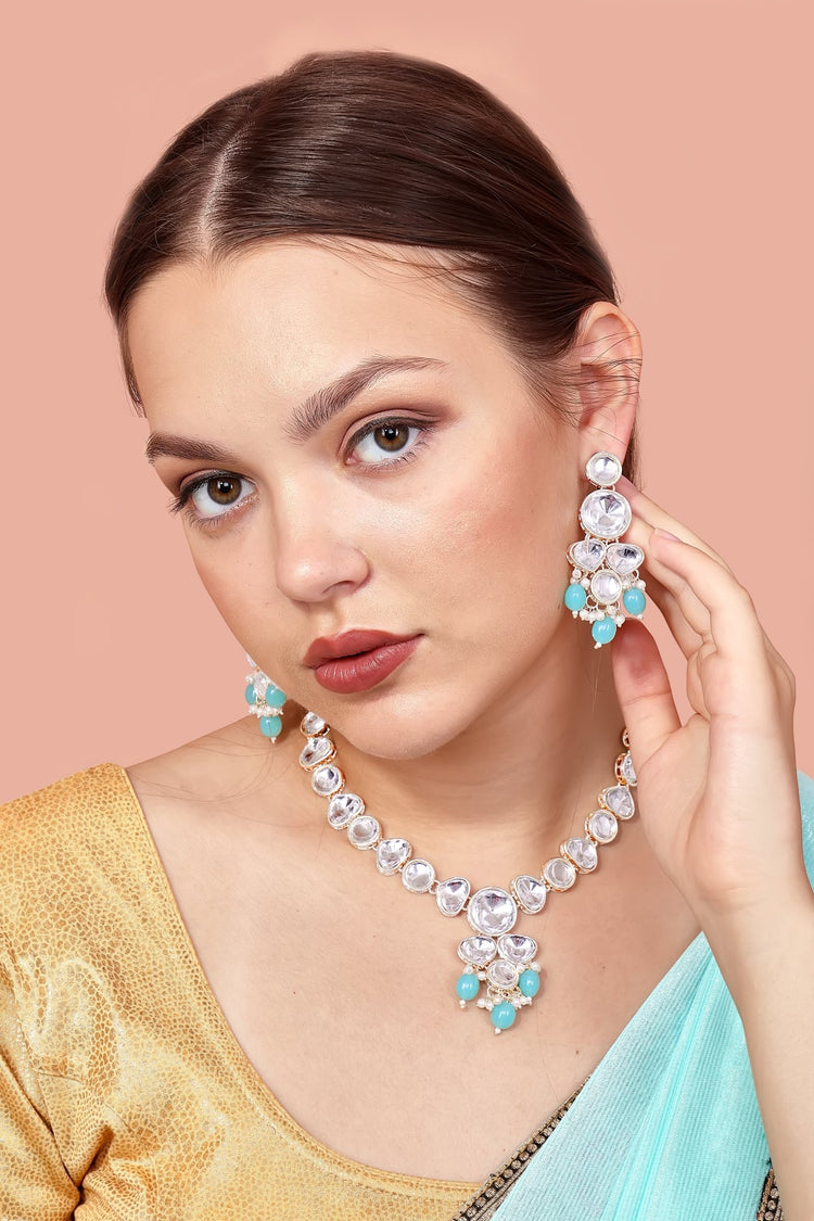 Sky Blue Uncut Kundan Set - DIPME
