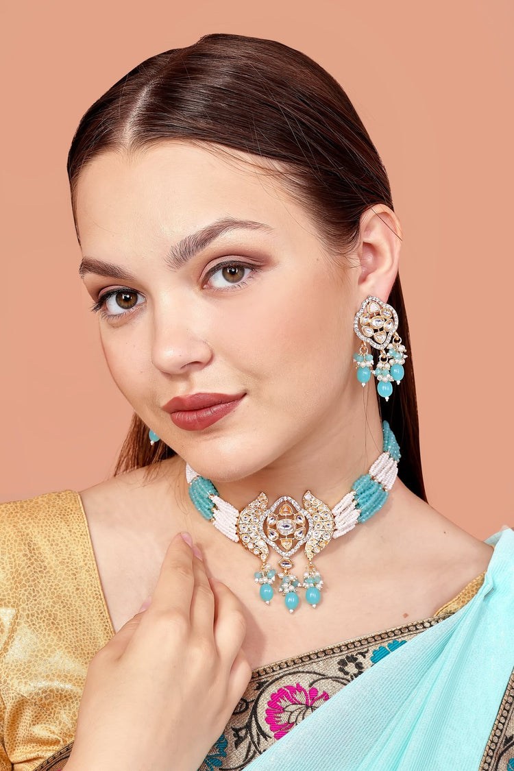 Turquoise Gold Kundan Choker - DIPME
