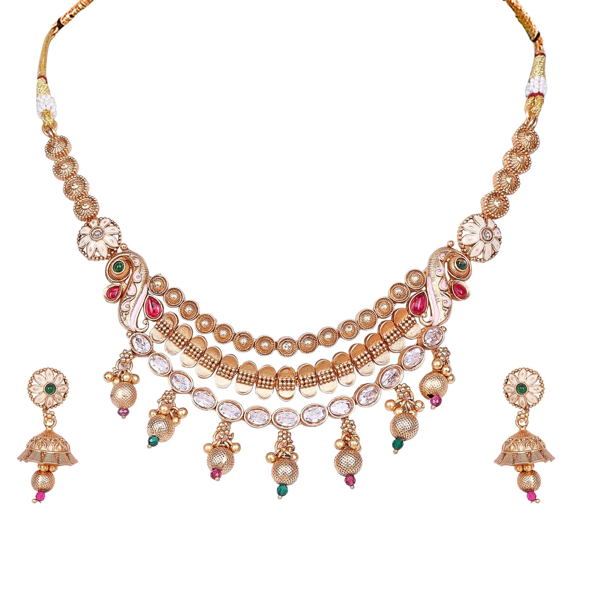 Antique Short Temple Jewellery – Traditional Bridal Necklace & Earrings ...