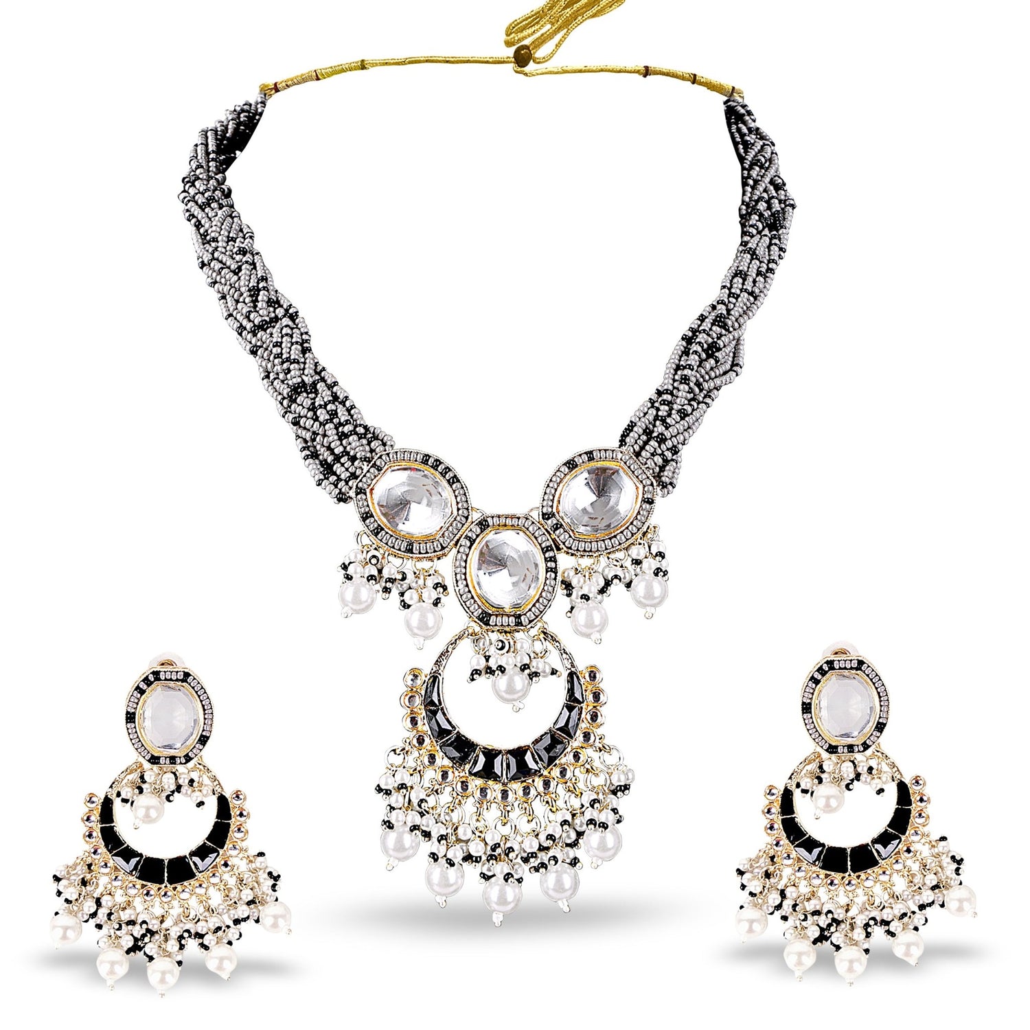 Black Onyx Kundan Long Set - DIPME