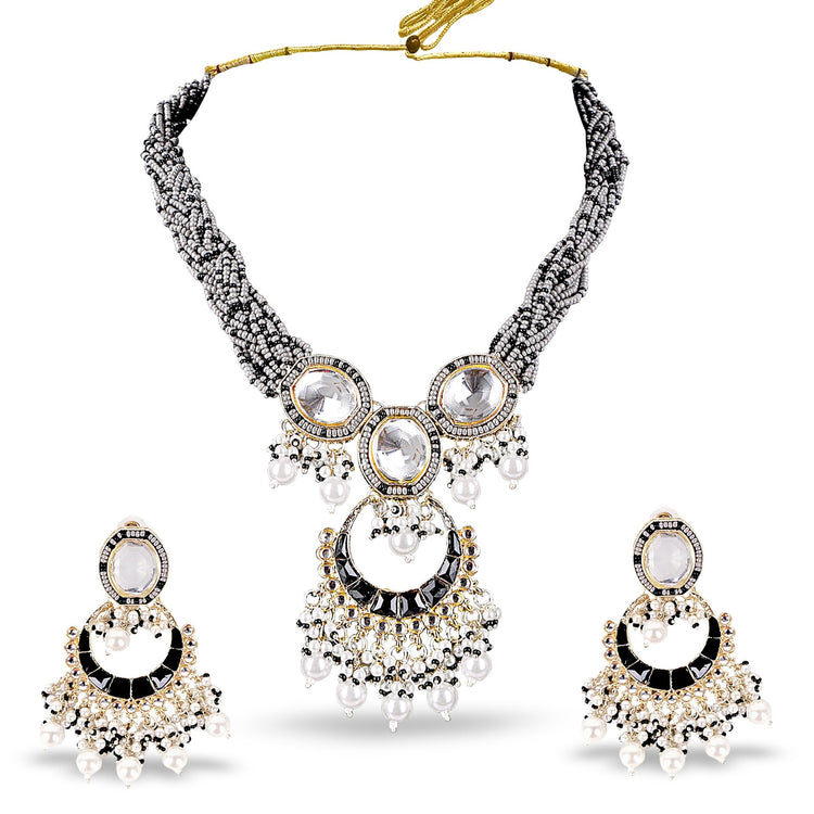Black Onyx Kundan Long Set - DIPME