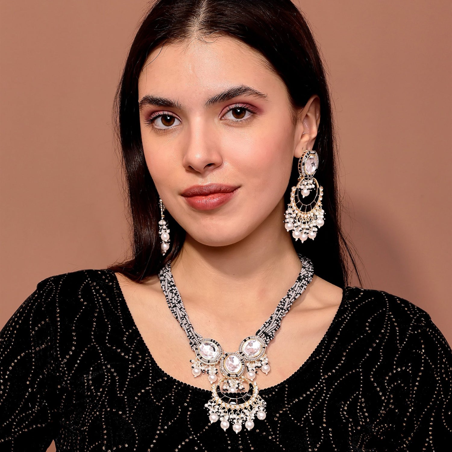 Black Onyx Kundan Long Set - DIPME