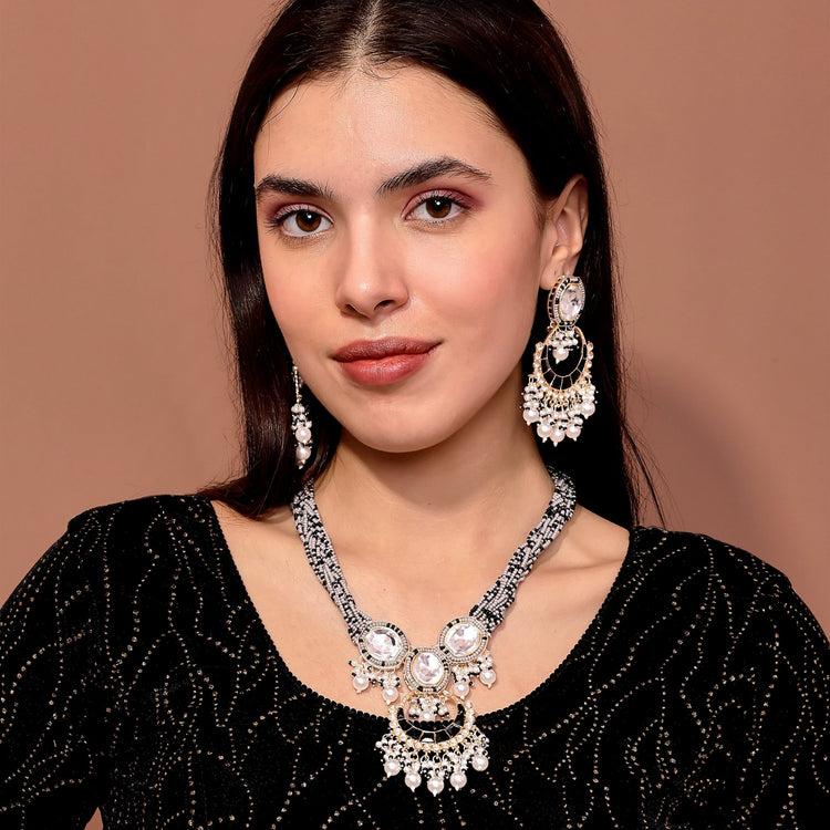 Black Onyx Kundan Long Set - DIPME