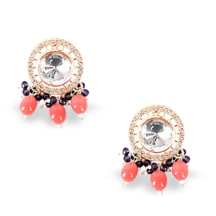 Coral Pink Kundan Pearl Choker Set - DIPME