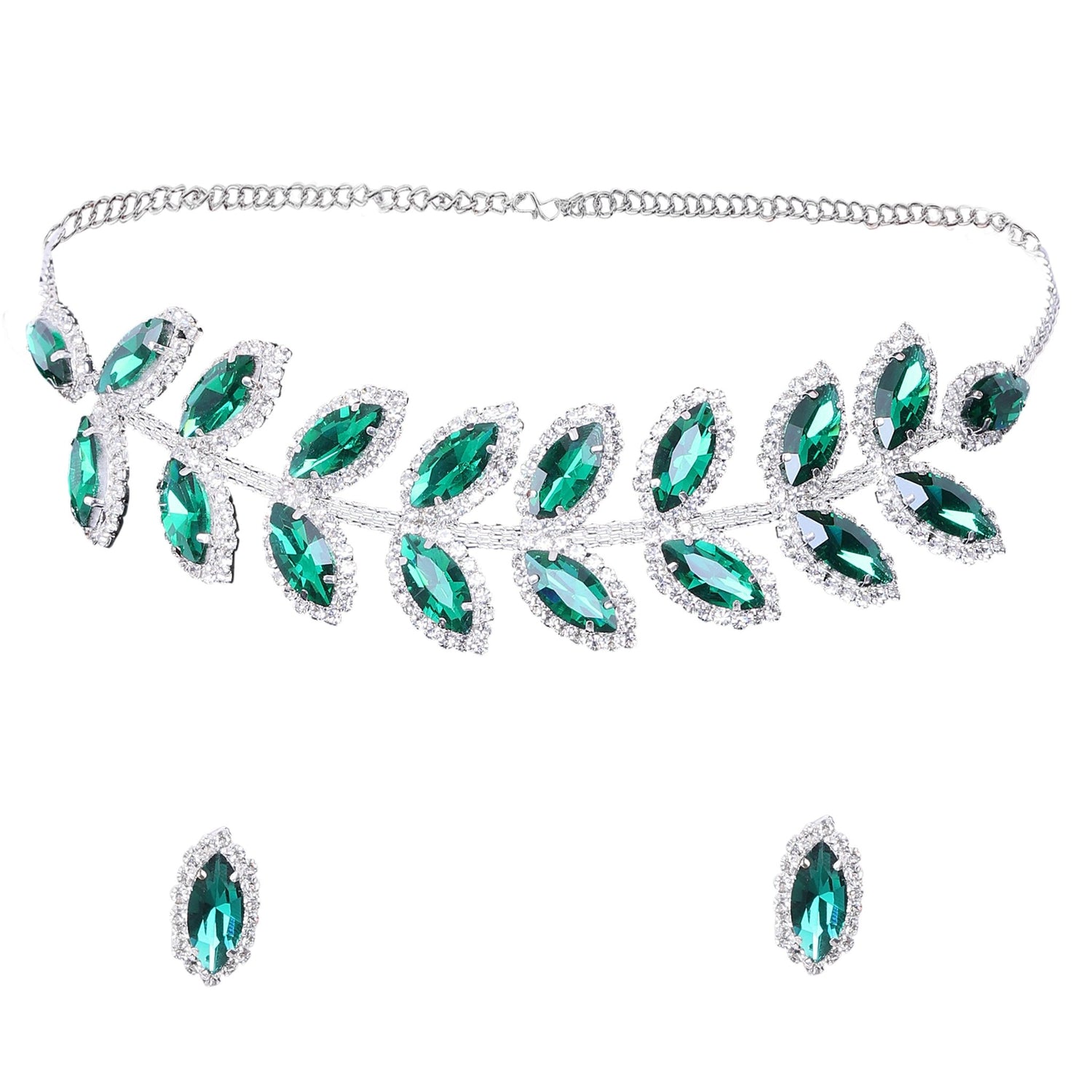 Crystal Leaf Necklace Set - DIPME