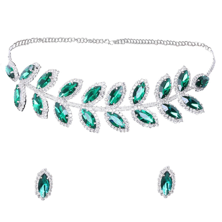 Crystal Leaf Necklace Set - DIPME