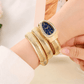 DIPME Gold-Toned Snake Coil Bracelet Watch for Women | Crystal-Studded Dial Bangle Watch | Statement Party & Festive Wear - DIPME