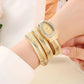 DIPME Gold - Toned Snake Coil Bracelet Watch for Women | Crystal - Studded Dial Bangle Watch | Statement Party & Festive Wear - DIPME