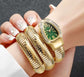 DIPME Gold - Toned Snake Coil Bracelet Watch for Women | Crystal - Studded Dial Bangle Watch | Statement Party & Festive Wear - DIPME