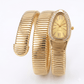 DIPME Gold - Toned Snake Coil Bracelet Watch for Women | Crystal - Studded Dial Bangle Watch | Statement Party & Festive Wear - DIPME
