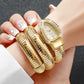 DIPME Gold - Toned Snake Coil Bracelet Watch for Women | Crystal - Studded Dial Bangle Watch | Statement Party & Festive Wear - DIPME