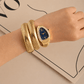 DIPME Gold-Toned Snake Coil Bracelet Watch for Women | Crystal-Studded Dial Bangle Watch | Statement Party & Festive Wear - DIPME