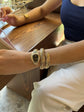 DIPME Gold - Toned Snake Coil Bracelet Watch for Women | Crystal - Studded Dial Bangle Watch | Statement Party & Festive Wear - DIPME