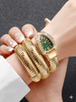 DIPME Gold - Toned Snake Coil Bracelet Watch for Women | Crystal - Studded Dial Bangle Watch | Statement Party & Festive Wear - DIPME