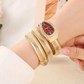 DIPME Gold-Toned Snake Coil Bracelet Watch for Women | Crystal-Studded Dial Bangle Watch | Statement Party & Festive Wear - DIPME