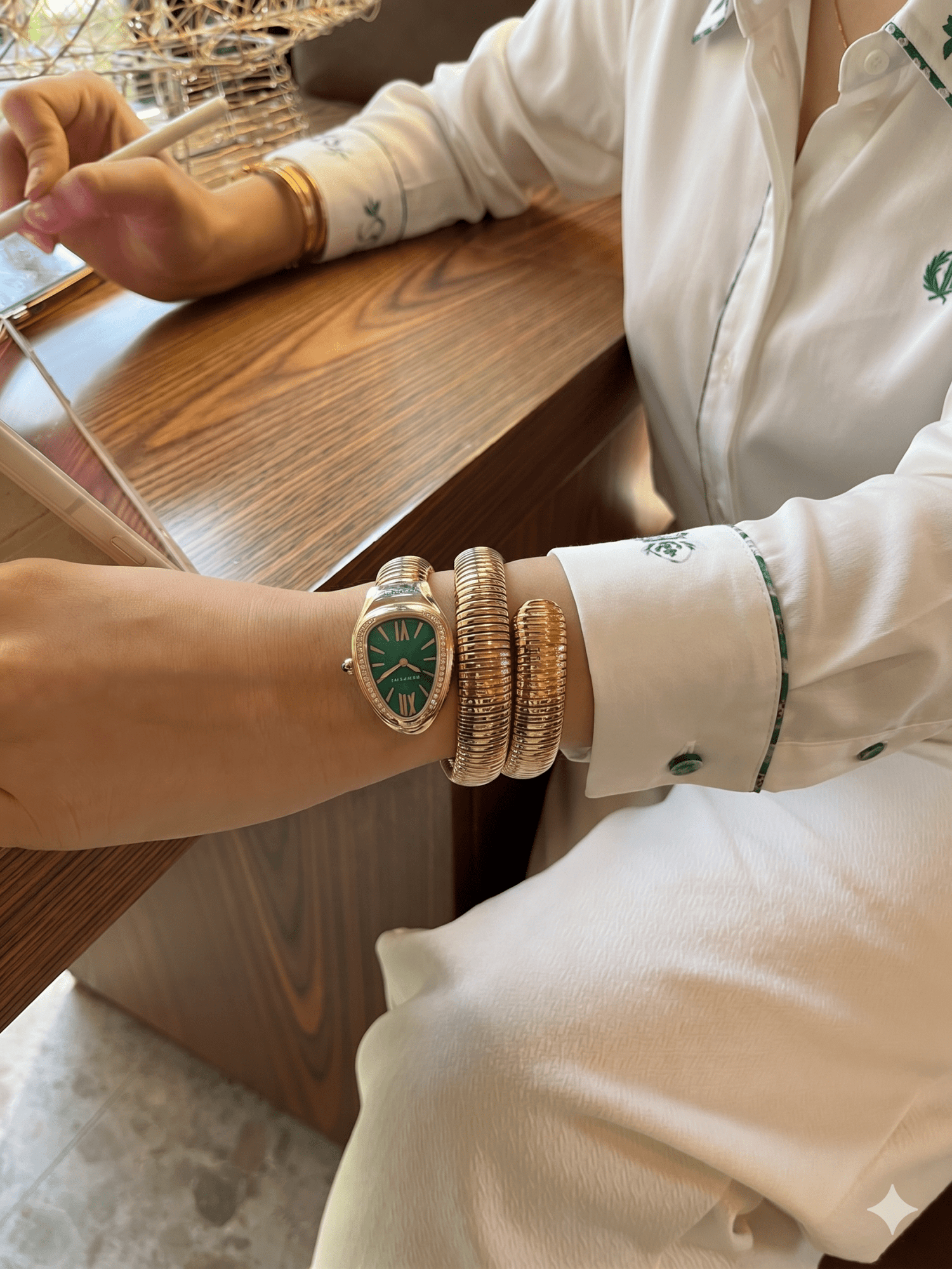 DIPME Gold - Toned Snake Coil Bracelet Watch for Women | Crystal - Studded Dial Bangle Watch | Statement Party & Festive Wear - DIPME
