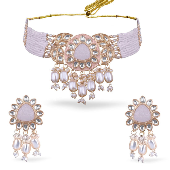 Dusty Pink Lotus Pearl Choker Set - DIPME