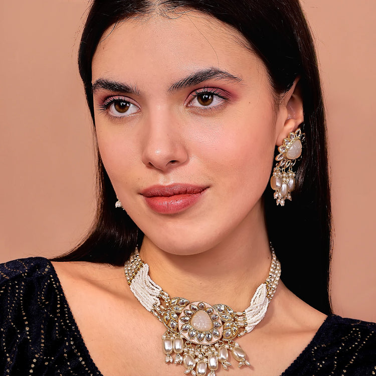 Dusty Pink Lotus Pearl Choker Set - DIPME