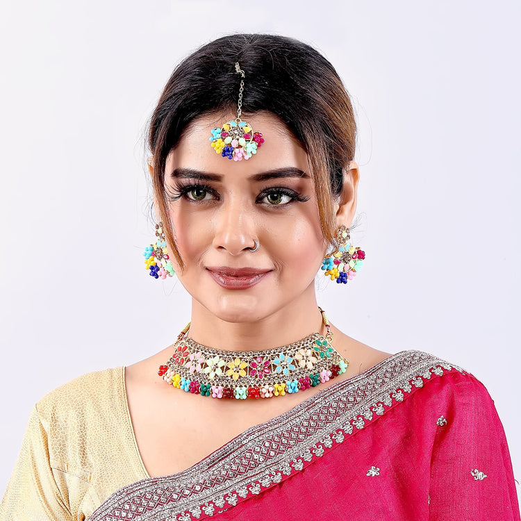 Floral Bead Choker Set - DIPME