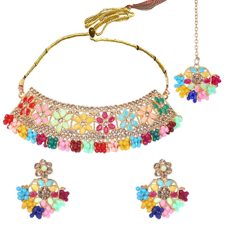 Floral Bead Choker Set - DIPME