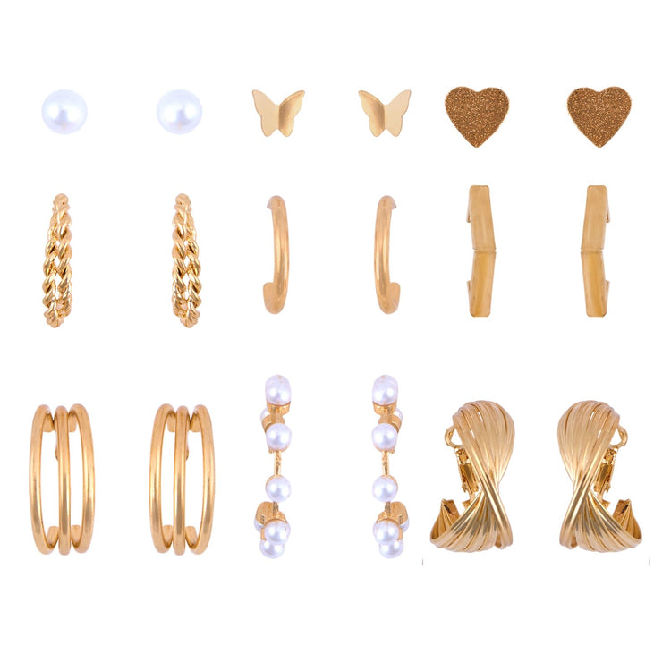 Korean Trend 9 Pair Earring Set - DIPME