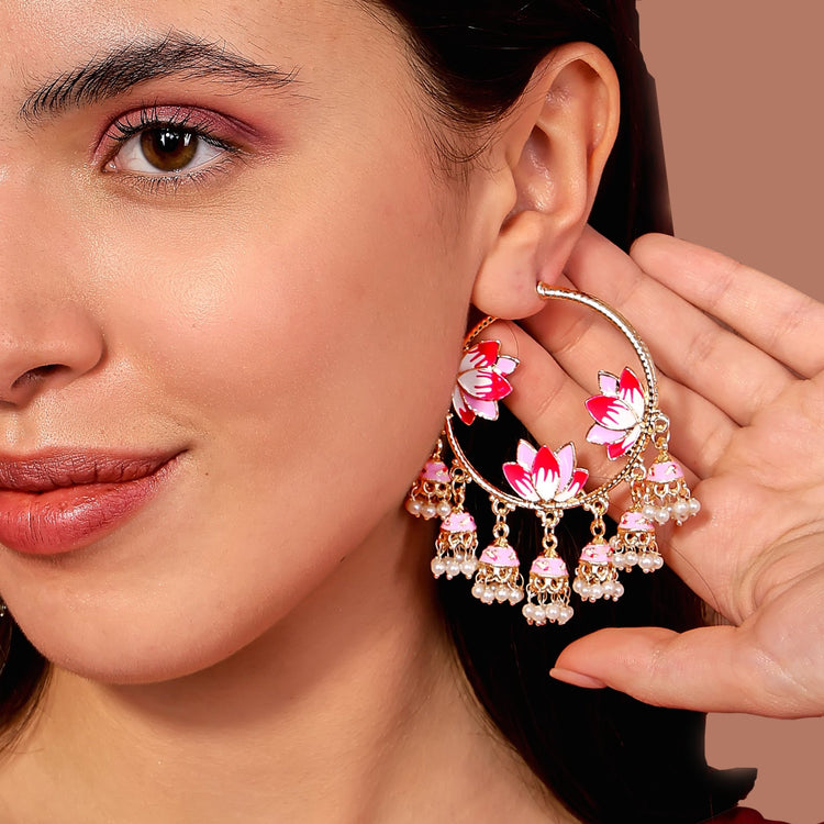Lotus Jhumka Hoop Earrings - DIPME