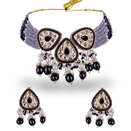 Ocean Blue Kundan Pearl Choker Set - DIPME