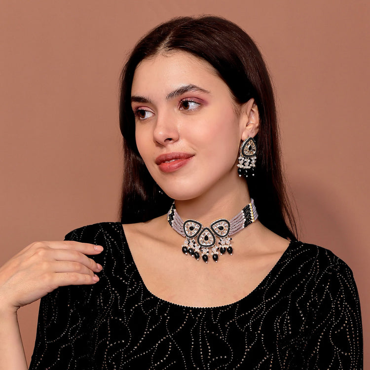 Ocean Blue Kundan Pearl Choker Set - DIPME