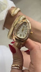 DIPME Gold-Toned Snake Coil Bracelet Watch for Women | Crystal-Studded Dial Bangle Watch | Statement Party & Festive Wear