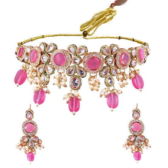 Rose Pink Bridal Kundan Set - DIPME