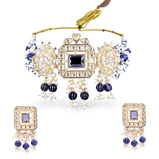 Royal Blue Kundan Choker - DIPME