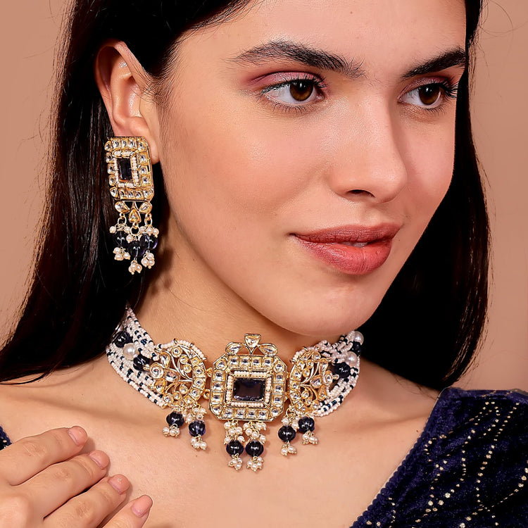 Royal Blue Kundan Choker - DIPME