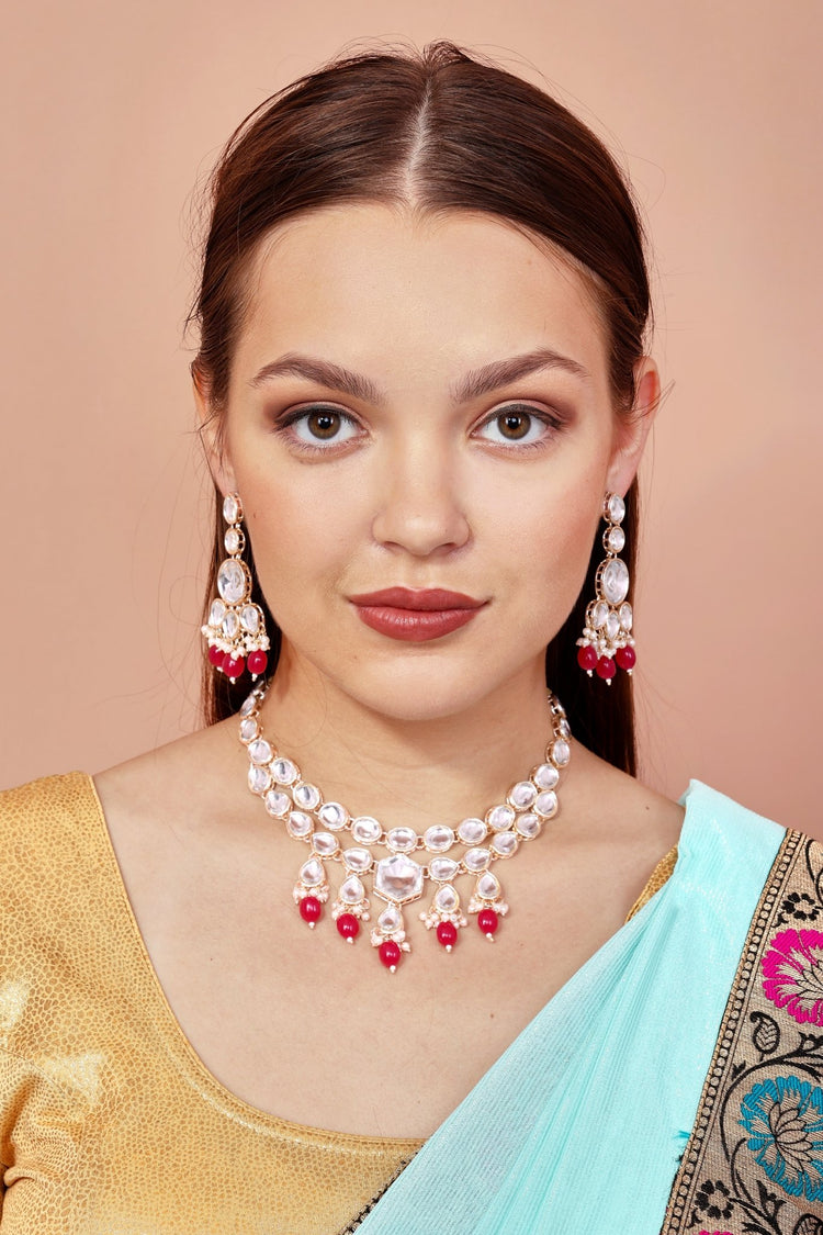 Ruby Red Uncut Kundan Set - DIPME