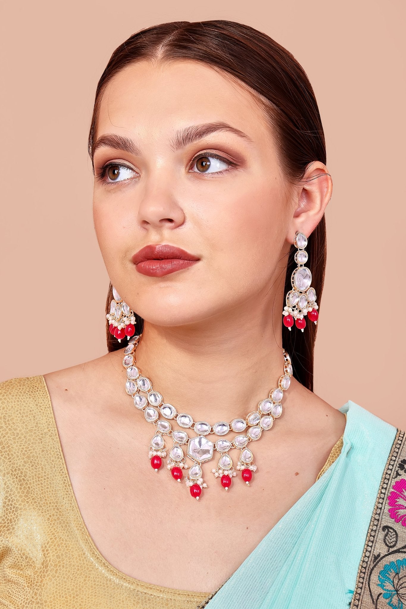 Ruby Red Uncut Kundan Set - DIPME
