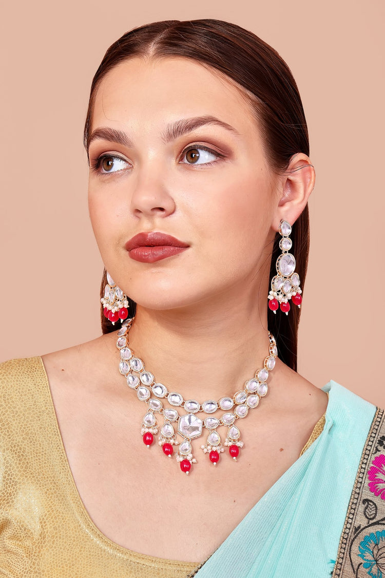 Ruby Red Uncut Kundan Set - DIPME