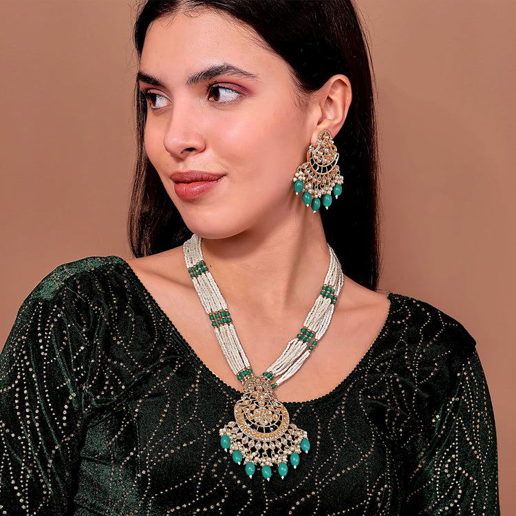Sage Green Kundan Long Set - DIPME
