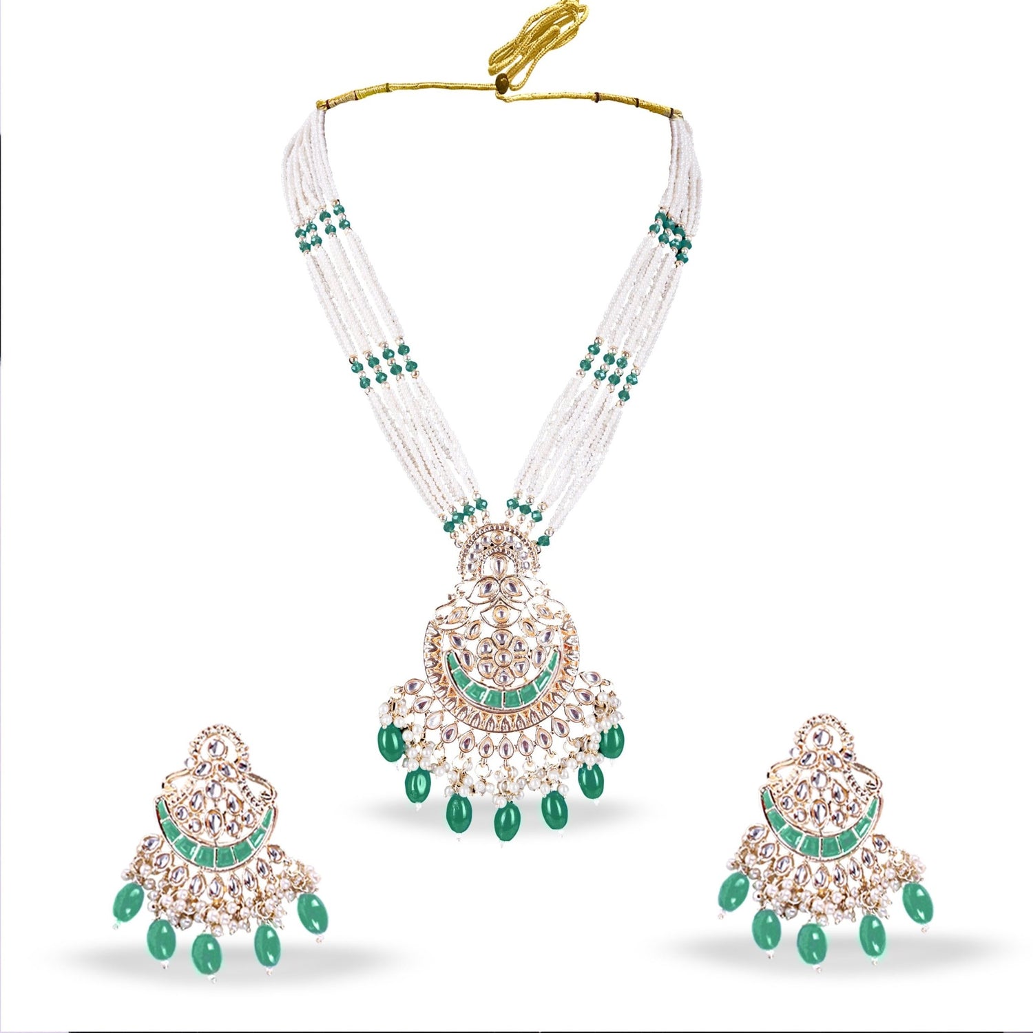 Sage Green Kundan Long Set - DIPME