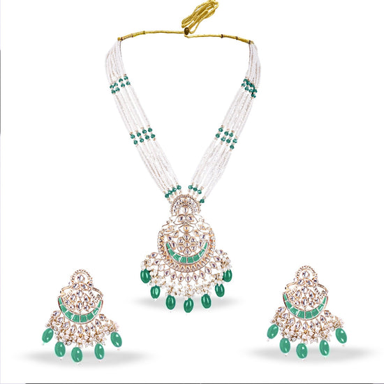 Sage Green Kundan Long Set - DIPME