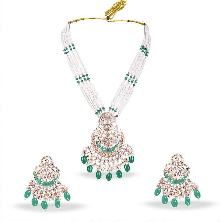 Sage Green Kundan Long Set - DIPME
