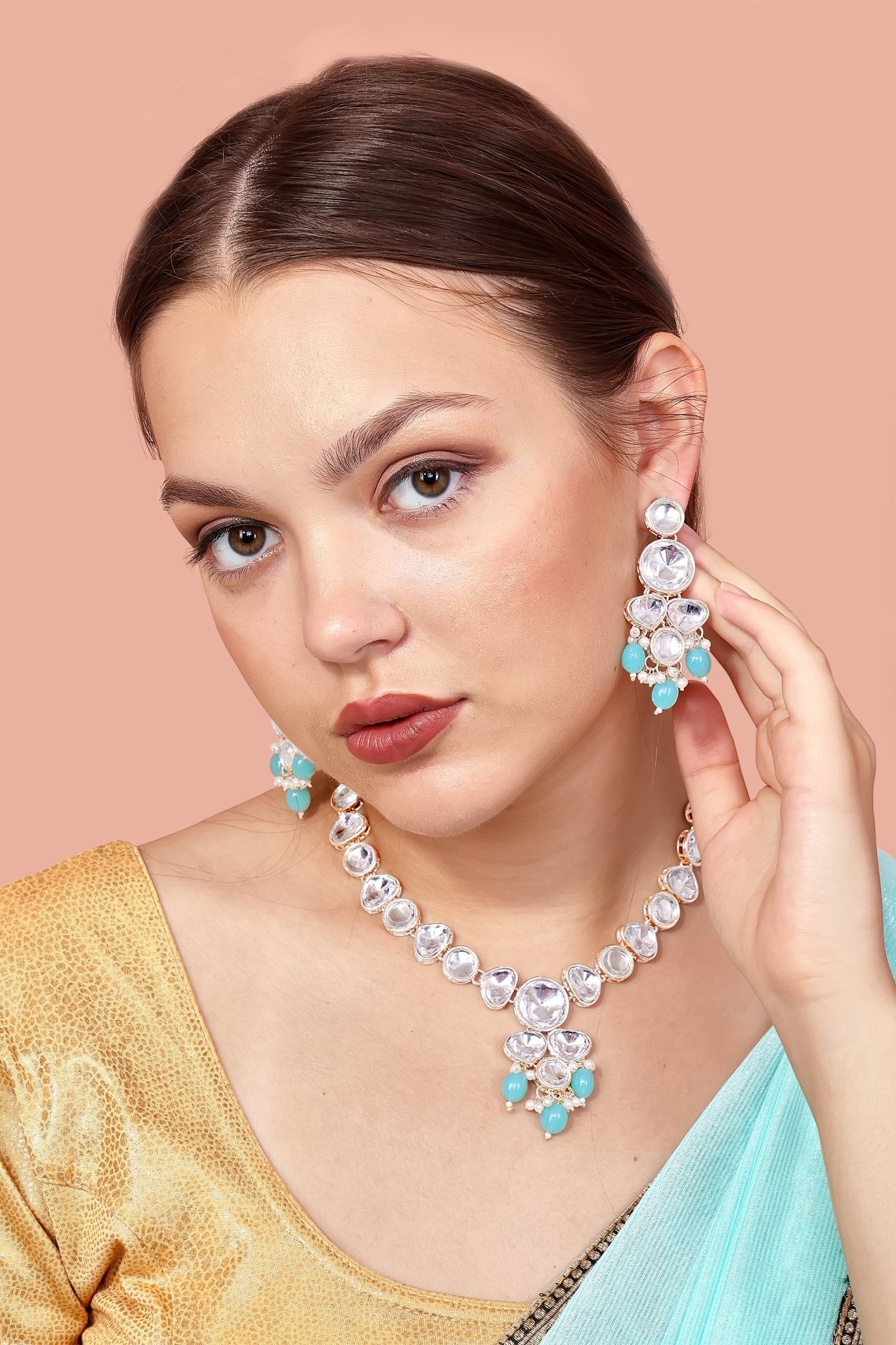 Sky Blue Uncut Kundan Set - DIPME