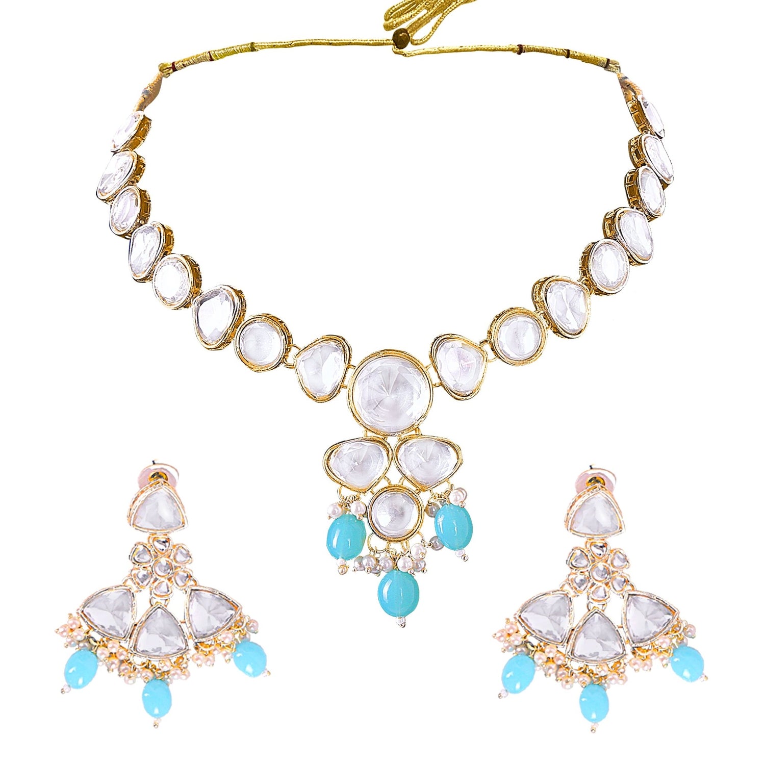 Sky Blue Uncut Kundan Set - DIPME
