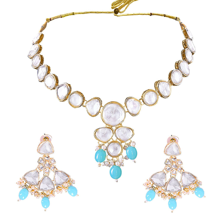 Sky Blue Uncut Kundan Set - DIPME