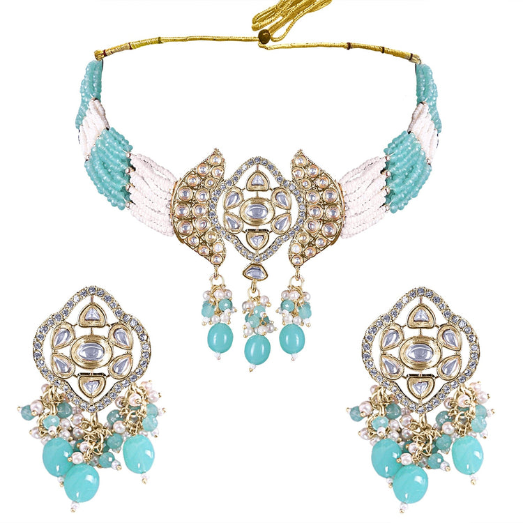Turquoise Gold Kundan Choker - DIPME