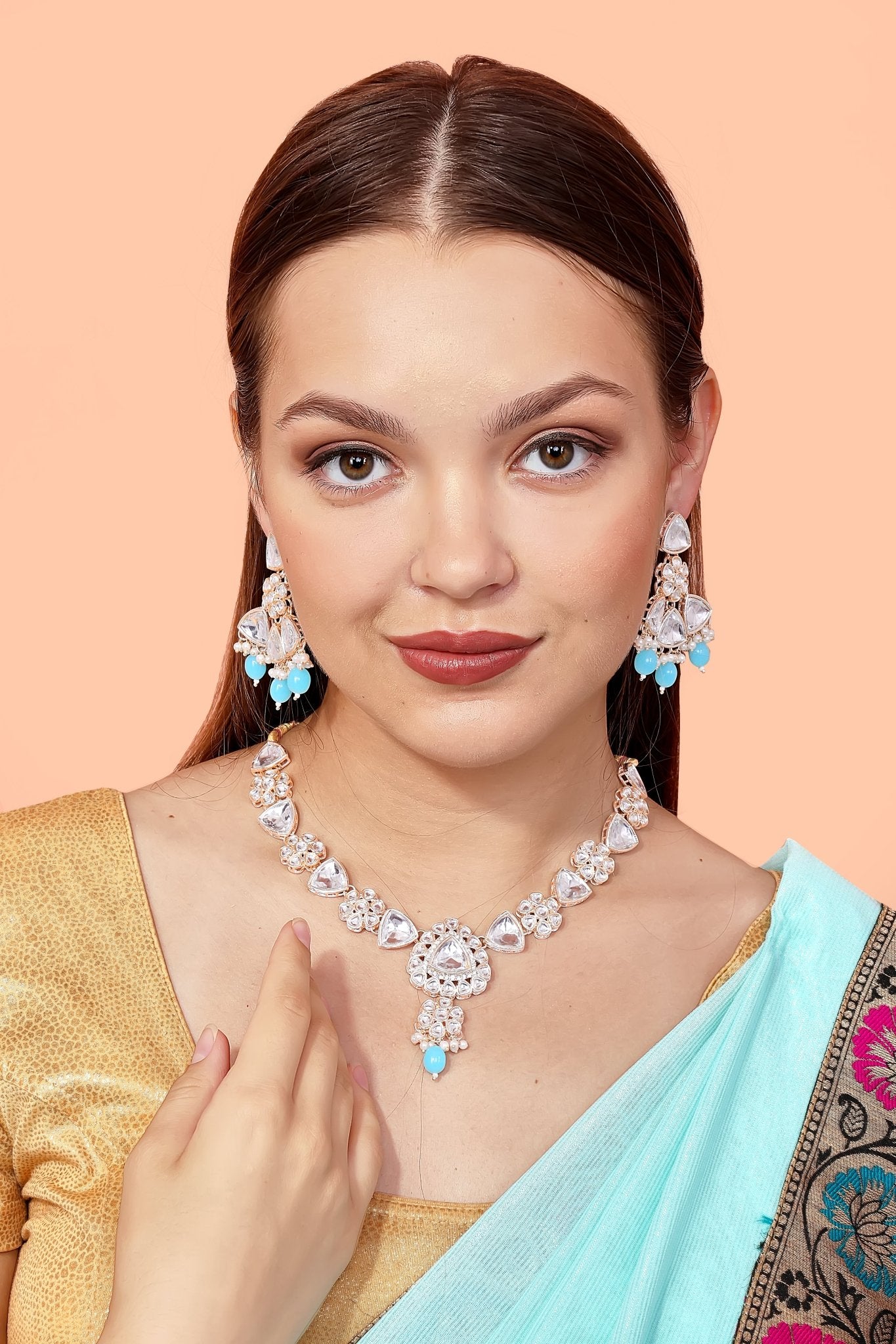 Turquoise Uncut Kundan Set - DIPME