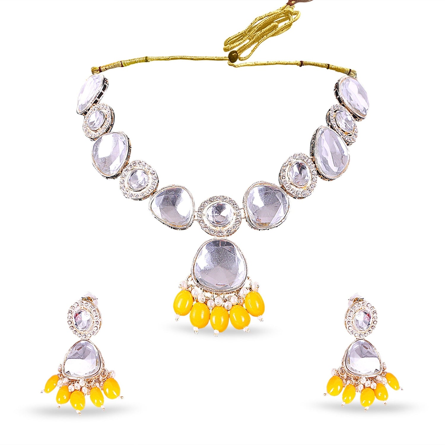 Yellow Uncut Kundan Necklace - DIPME
